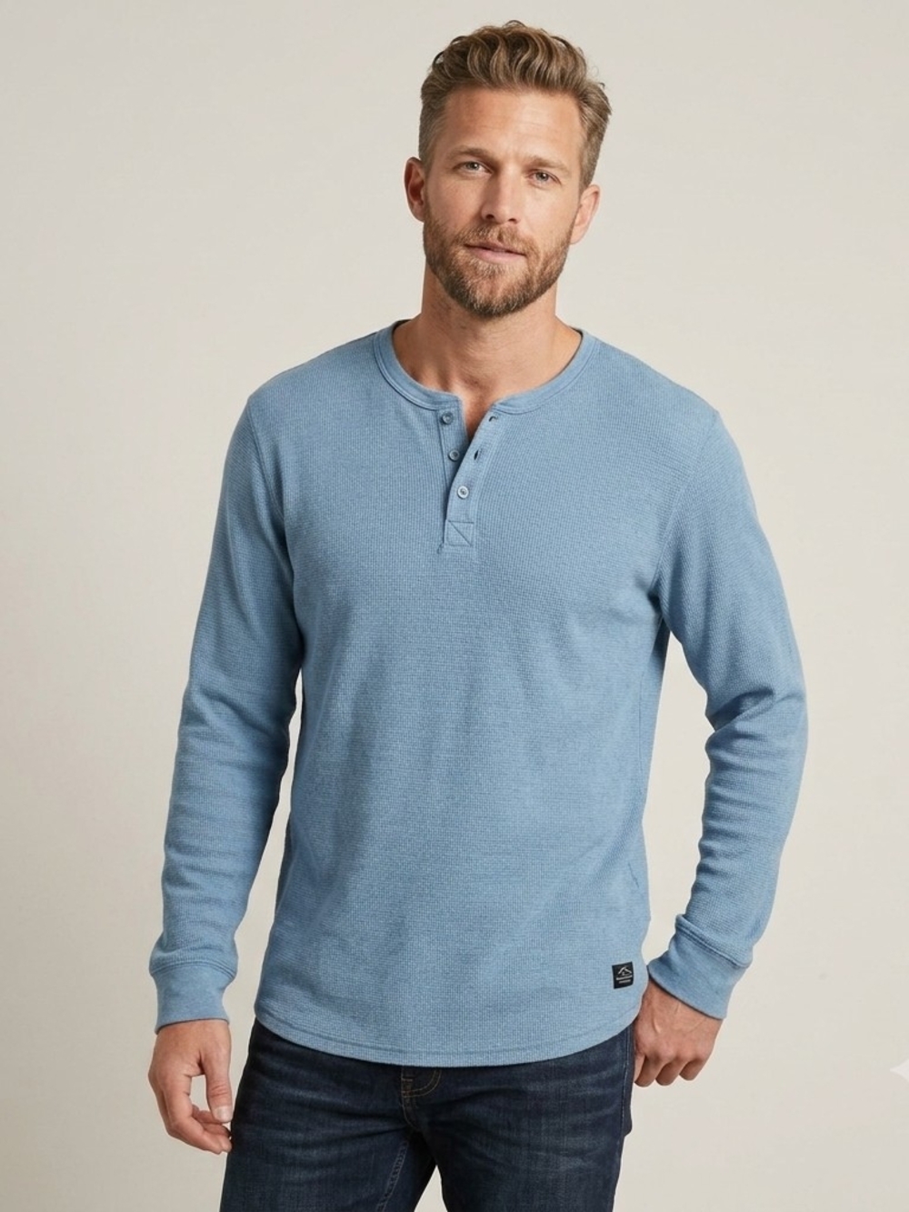 Buffalo David Bitton Light Blue Henley Thermal Long-Sleeve Shirt Size XXL